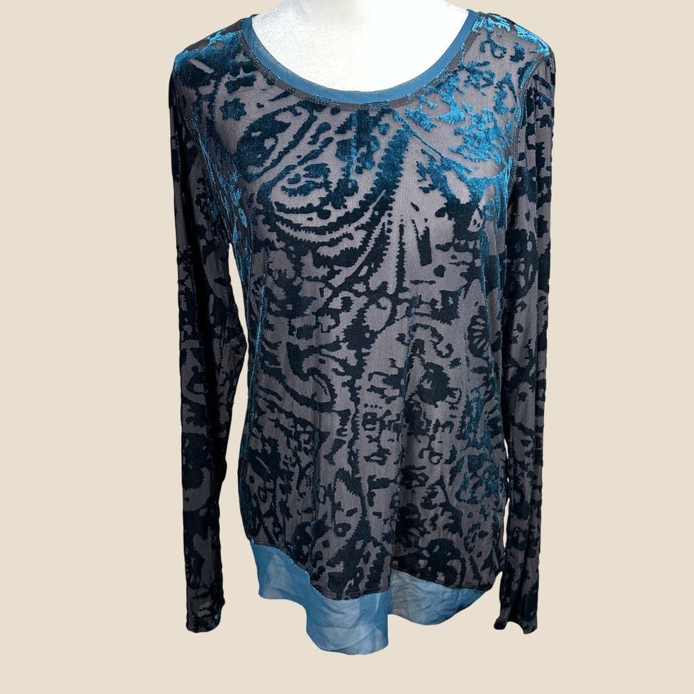 Simply‎ Vera Vera Wang Top Womens Medium Teal Blue Excellent Burnout Velvet Mesh